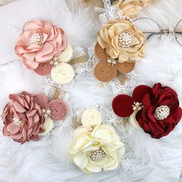 Feather Flower Headband With Pearl Rhinestone Knot Hair Bands Silk Baby Lace Headbands Headwear Kids Hair Accessories