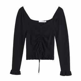 Summer Women Elegant Fashion Black Folds Slash Neck Lotus Sleeve Sweater Female Simplicity Pullover Chic Top 210520