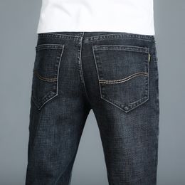Spring Autumn Mens Smart Jeans Business Fashion Straight Regular gray Stretch Denim Trousers Classic Men Plus Size 28-40
