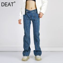high waist denim pants flare botton striped zippers slim spring and autumn female jeans fashion WO52005l 210421