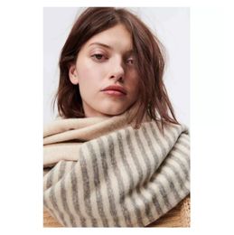 2021 new Beige stitched Pinstripe cashmere imitation scarf laminated decoration soft enlarged shawl Bib