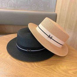 2022 Fashion Women Panama Hat Summer Beach Hat Female Casual Lady Flat Brim Straw Cap Girls Sun Hat Chapeu Feminino G220301