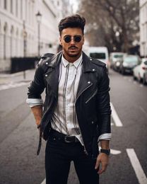 Erkek Motorlu Sıkıntılı Deri Ceket Elbise Giysileri Vintage Stil Sonbahar Trendy 2021
