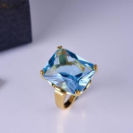 Cluster Rings Retro Charms Square Blue Stone Jewellery Luxury Large Zircon Women's Ring Fashion Female Models Carrying Accessories