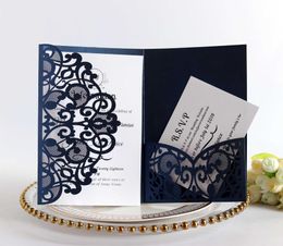 100pcs European Laser Cut Wedding Invitations Card Elegant Tri-Fold Lace Business Greeting Cards Wedding Party Favor Decoration SH190923