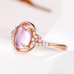 Wedding Rings Cute Female Moonstone Thin Open Ring Charm Rose Gold Color Engagement Vintage Bridal Oval For Women
