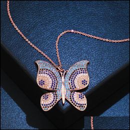 Necklaces & Pendants Chains Luxury Large Butterfly Pendant Necklace For Women Pave Cubic Zirconia Rose Gold Sliver Chain Boho Jewelry Nke-N8