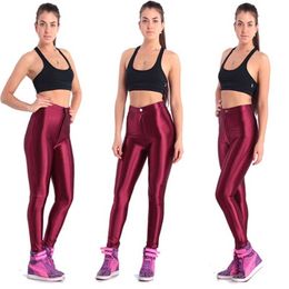 Solid Fluorescent Leggings Women Casual Plus Size Multicolor Shiny Glossy Legging Female Elastic Pant Sporty Clothes 210925
