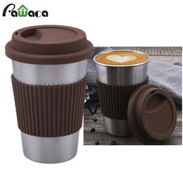 Thickened Stainless Steel Coffee Mugs Cups Big Travel Camping Sleeve Lid Straw 500ml