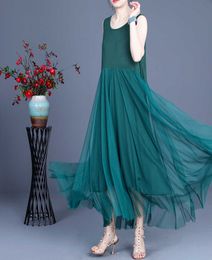 VANOVICH Summer Silk Cotton Blended Vest Dress Loose Sleeveless Office Lady Bottom Dresses 210615