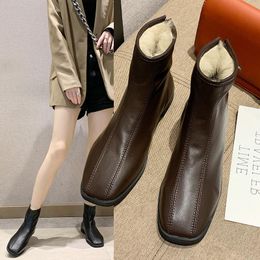 Boots Winter Lady Women's Rubber Shoes Rain Luxury Designer Zipper Boots-Women 2021 Fashion Mid Calf Mid-Calf Low Solid PU Sewin