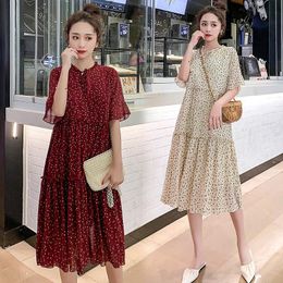 Maternity Dresses 2021 Summer Dress Lactation Clothing Chiffon Half Nursing Breastfeeding Ruffles Women Elegant