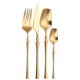 Flatware Sets Matte Gold Cutlery Set 4 Pieces Spoons Forks Knives 18/10 Stainless Steel Golden Tableware SetFlatware