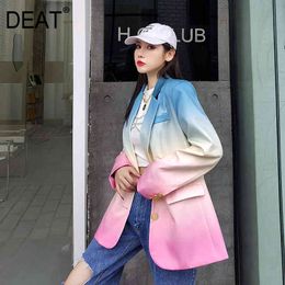 Women Color Patchwork Single Breasted Blazer Half Open Collar Long Sleeve Loose Jacket Fashion Tide Summer 7E7767 210421