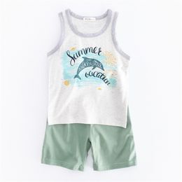 Summer Baby Boy Clothes Kids Boys Dolphin Printing Sets Clothing Suit T-Shirt + Shorts Children 210521