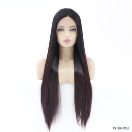 12~26 inches Long Synthetic Lace Front Wigs Silky Straight Black T Color Simulation Human Hair Wig 1808131BT5507