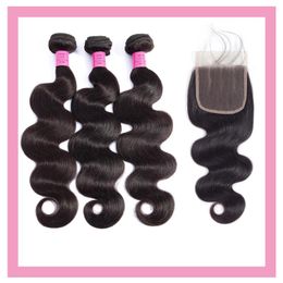 Brazilian Virgin Hair Extensions Silky Straight 5*5 Lace Closure With 3 Bundles Baby Hair Double Wefts Body Wave 4 Pieces/lot