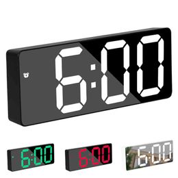 Acrylic/Mirror Alarm Clock LED Digital Clock Voice Control Snooze Time Temperature Display Night Mode Desk Clock for Bedroom 211112