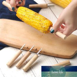 8pcs Stainless Steel Corn Forks Wooden Handle Grilling Fork Portable Corn Holder Barbecue Supplies