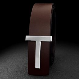 Belts High Quality Designer Men Fashion T Letter Luxury Genuine Leather Belt Jeans Formal Cowskin Black Waist Strap