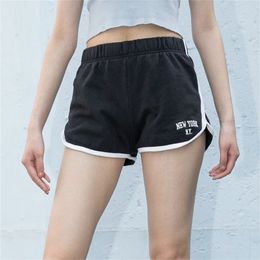Women Embroidery Letters Runner Shorts Stretch Waistband Contrast trims Training Retro 210724