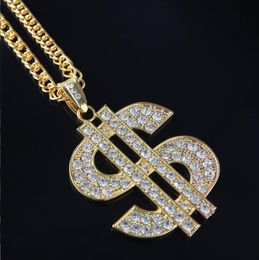 Gold Necklace Chain with Dollar Sign Party Decoration 18K Plated Hip Hop Crystal Pendant for Men 30inch Atmosphere props