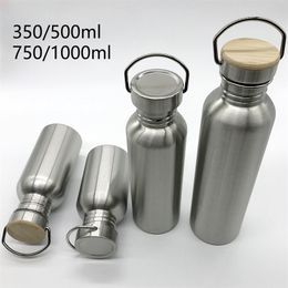 Portable Stainless Steel Water Bottle with handle 1000ml/500ml/350ml Sports Flasks Travel Cycling Hiking Camping A Free 220217