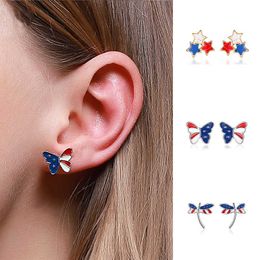 New Design Butterfly Dragonfly Shaped American Flag Earrings for Women Girls Fashion Geometric Stud Ear Jewelry Party Gifts Q0709