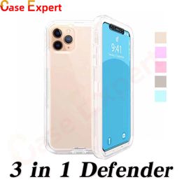 3 in 1 Clear Defender Phone Cases Transparent for iPhone 14 Plus 13 Pro 12 11 XS MAX Samsung Note 20 Ultra S22 Heavy Duty Shockproof Case