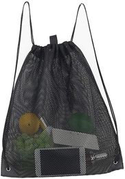 DHL100pcs Stuff Sacks Women Nylon Mesh Black Large Capacity Protable Sport Drawstring Bag Summer