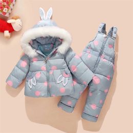 Russian Winter Suit for Children Baby Girl Duck Down Jacket and Pants 2pcs Warm Clothing Set Thermal Kids Clothes Snow Wear 211203