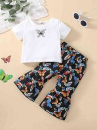 Baby Butterfly Embroidery Tee & Flare Leg Pants SHE