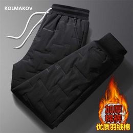 winter arrival Pant Male warm thicken trouser men's Casual elastic waist Pants Mens Down cotton trousers men size M-5XL 211201