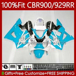 Injection Mould Cyan white Body For HONDA CBR900 CBR929 CBR 929RR 900RR 900 929 RR CC 00 01 Bodywork 68No.006 900CC 929CC CBR929RR 00-01 CBR900RR 2000 2001 OEM Fairing