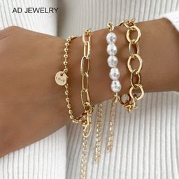 Fashion Cuban Link Chain Bracelets Boho Thick Gold Color Charm Bracelets Bangles for Women Gifts 2022 Trendy Jewelry