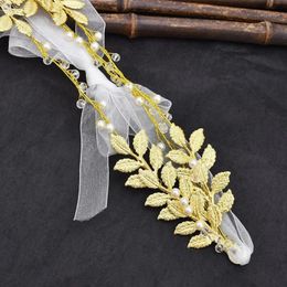 Hair Clips & Barrettes Fashion Gold-Plated Leaf Headband Crystal Pearl Bridal Wedding Headdress Ornament Crown Jewelry