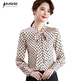 Polka Dot Shirt Women Long Sleeve Autumn Fashion Temperament Elegant Bow Satin Blouses Office Ladies Formal Work Tops 210604