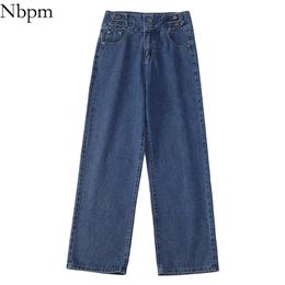 Nbpm Korean Fashion Loose Bottom Washed Jeans Woman High Waist Baggy Wide Leg Jeans Girls Streetwear Trousers Pants 210529