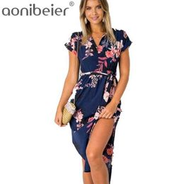 Plus Size Summer Flowers Print Curved Hem Women Casual Dress Rolled Up Sleeve Striped High Waist with Sashes 210604