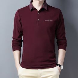 Ymwmhu Wine Red Polo Shirt for Men Long Sleeve Autumn and Spring Collared Shirt Solid Casual Polo Shirt Korean Fashion Clothing 210401