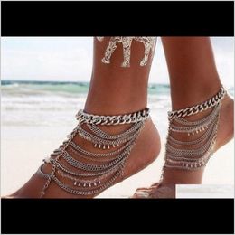 Anklets Jewellery Delivery 2021 Retro Fashion In Europe And America Exaggerated Heavy Industry Multi-Layer Chain Crystal Beaded Water Drop Tass
