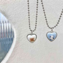 Korean Cute Bear Cows Sweater Heart Pendant Neck Beaded Chain Necklace Kawaii Collar For Women Girls Bff Couple Fashion Jewellery G1206