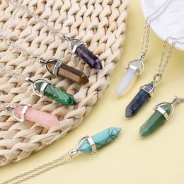 Hexagon Prism Natural Jade Crystal Agate Pendant Bullet Jade Necklace Cross-Border