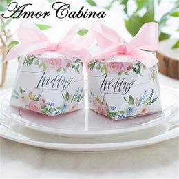 Gift Wrap 30pcs Romantic Wedding Like Pink Diamond Shape Candy Box With Bow Bomboniere Party Chocolate