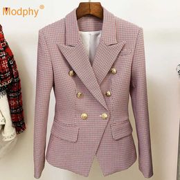 Sexy Turn-down Collar Long Sleeve Double Breasted Slim Fashion Office Coat Spring Ladies Plaid Jacket Clothing 210527