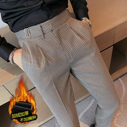 Men's Suits & Blazers 2021 Winter Houndstooth Business Dress Pants Men British Style High Waist Casual Slim Suit Office Social Wedding Trous