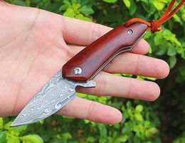 Fast shipment Pocket Folding Knife VG10 Damascus Steel Blade Rosewood + Stainless Steel Handle Ball Bearing EDC Mini Small Gift Knives