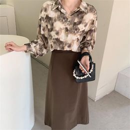 Work Dresses Alien Kitty Elegant Lady Chic Suits Florals Casual Retro Print Shirts 2021 Straight Split Gentle Maxi Skirts Two Pieces Sets
