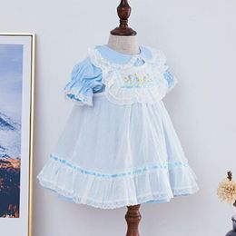 Baby Girls Cute Short Sleeve Embroidery Flower Dresses Children Summer Kids Girl Princess Clothing 1-5Yrs 210429
