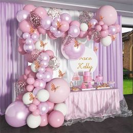 112pcs/set White Metal Pink Balloons Garland Arch Rose Gold Confetti Balloon Baby Shower Girl Birthday Wedding Party Decorations 211216
